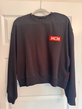MCM Black Crewneck Sweatshirt with Red Logo Patch